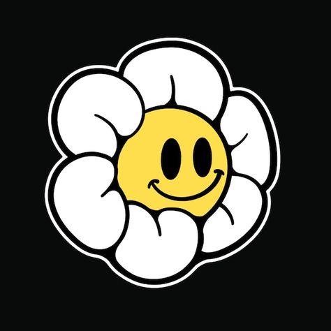 Vector vector smiley flower emoticon str... | Premium Vector #Freepik #vector #fun #face #vintage #trendy Graffiti Emoji, Smiley Flower Tattoo, Smiley Flower Drawing, Smiley Face Drawing, Flower Character Design, Smiley Face Graphic Design, Retro Flower Illustration, Flower With A Smiley Face, Flower Graffiti