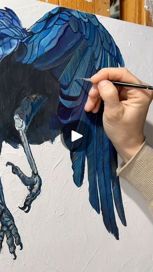 6.8K views · 1.3K reactions | May we all discover a deeper meaning to life. 💙 Today I painted a corvid inspired by the beautiful photography of @little_raven_aus . Bringing color out from darkness always brings me a sense of hope in regard to overcoming the challenges endured from living. Happy weekend my friends - find a 🐦‍⬛ this weekend. 
.
.
.
.
#maryjeanruhnkeart #corvids #corvidsofinstagram #crow #crows #raven #burdarg #acrylicpainting #painting #texturedart #texture #arttherapy #artislife #artprocess #deepthoughts #birdsinflight #movingforward #colorfulart #blueart #paintingfeathers | Mary Jean Ruhnke | imuru.vision · Original audio Crow Watercolor, Crow Photography, Raven Painting, Crows Artwork, Crows Drawing, Crow Painting, Raven Art, Deeper Meaning, Deep Meaning