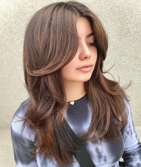 Long Polished Curtain Bangs Haircuts For A Side Part, Thick Hair Haircut Curtain Bangs, Medium Hair Layers With Curtain Bangs, Girls Haircut Curtain Bangs, Girl Layered Haircut Kids, Girls Long Haircut Kids Curtain Bangs, Teen Long Hair Cuts With Layers, Kids Curtain Bangs Medium Hair, Teen Girl Hair Cuts Medium Lengths