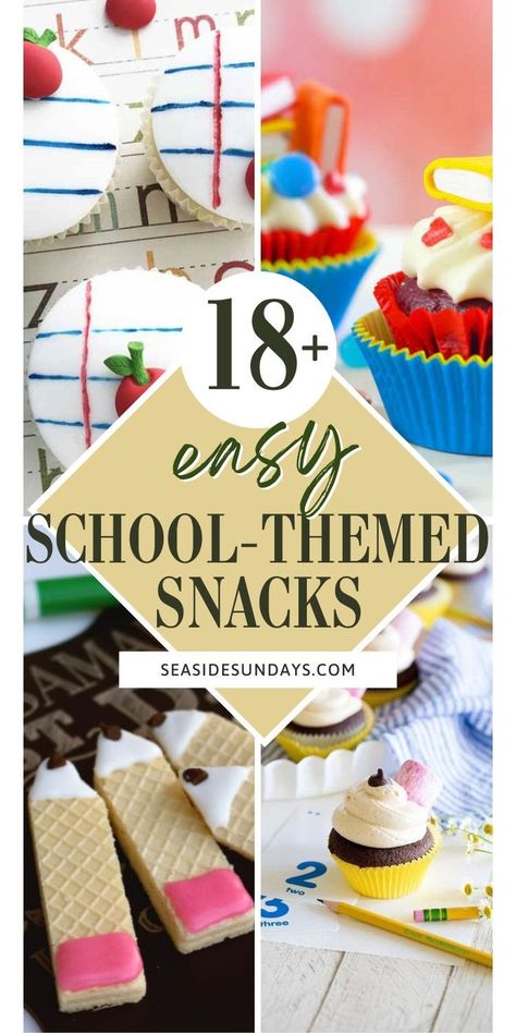 fun school themed snack ideas Snack Ideas For Preschool, Back To School Potluck Ideas, Cute School Snack Ideas, School Treat Ideas, First Day Snacks For Students, Back To School Desserts For Teachers, Back To School Deserts, Back To School Snack Ideas For Students, First Day Of School Food Ideas