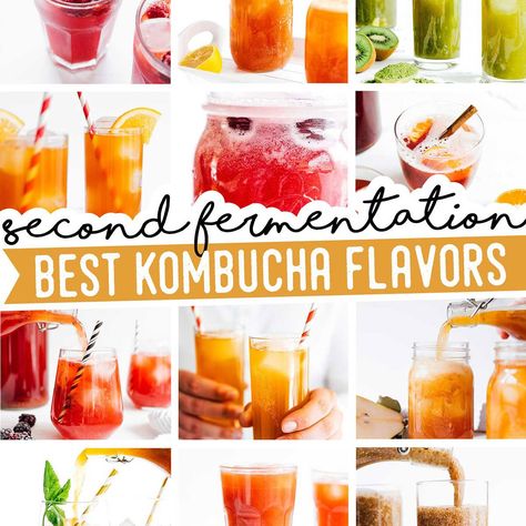 Kombucha Flavors: Flavor Ideas For Your 2nd Fermentation! - Brew Buch Best Kombucha Flavors, How To Make Kombucha, Pear Kombucha, Grape Kombucha, Flavored Kombucha, Ginger Kombucha Recipe, Jun Tea, Blueberry Kombucha, Kombucha Flavors Recipes