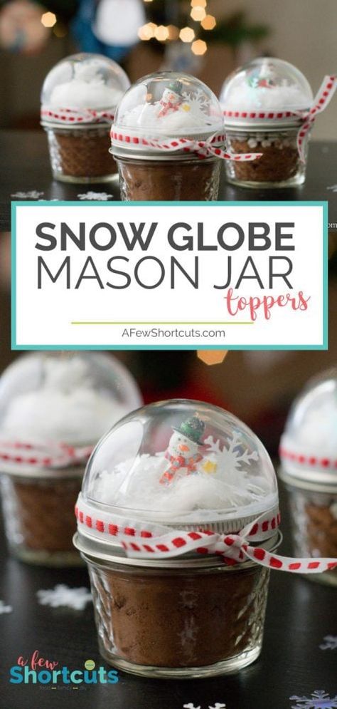 Mason Jar Toppers, Snow Globe Mason Jar, Christmas Snow Globes Diy, Jar Toppers, Mason Jar Recipe, Homemade Christmas Gift, Globe Gift, Small Mason Jars, Christmas Mason Jars