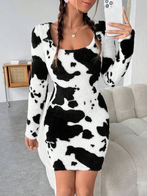 Cow Print Dress, Printed Bodycon Dress, Easy Gifts, Cow Print, Women Dresses, Dress P, Print Dress, Cow, Scoop Neck