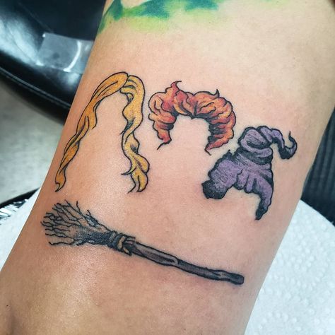 Nikki Skaggs on Instagram: “Fun lil Hocus Pocus piece today! 🔮 #tattoos #ink #tattoo #picorivera #whittier #montebello #downey #uptownwhittier #cityofindustry…” Tattoo Within A Tattoo, Spooky Disney Tattoo, Sanderson Sisters Tattoo, Halloween Town Tattoo, Fall Inspired Tattoos, Hocus Pocus Tattoo, Fall Tattoos, Fall Tattoo, Cute Halloween Tattoos