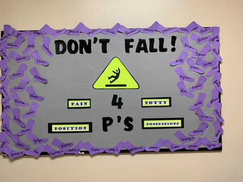 Fall Prevention Bulletin Board, Hospital Fall Prevention, Nursing Home Bulletin Board Ideas, Nursing Unit Bulletin Board Ideas, Shoutout Board, Nurse Poster, Nurse Bulletin Board, Creative Bulletin Boards, Magnet Boards