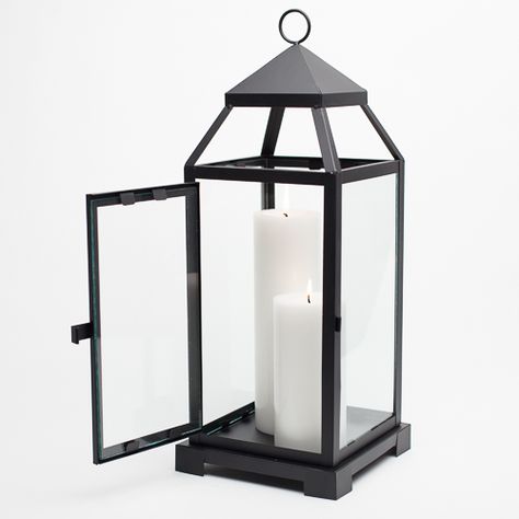 Richland Black Contemporary Metal Lantern with Clear Glasses - Large - Walmart.com - Walmart.com Lanterns At Wedding, Carpenter Bee Trap, Glass Lanterns, Led Pillar Candle, Christmas Table Centerpieces, Metal Lanterns, Clear Glasses, Christmas Lanterns, Metal Candle Holders