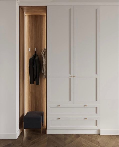 Entry Hall Cabinet, Wardrobe In Hallway, Wardrobe Hallway, Armoire Entree, Front Closet, Bedroom Built In Wardrobe, Entryway Closet, Entrance Furniture, Small Apartment Interior