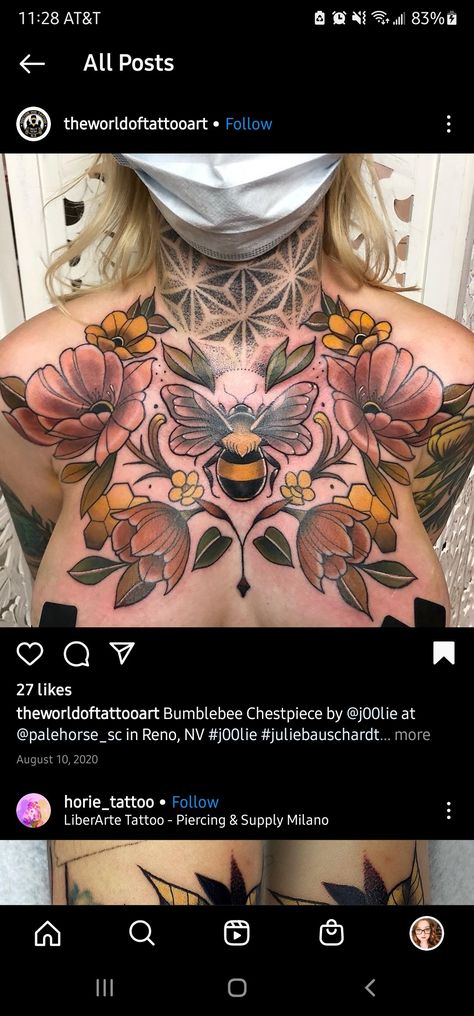 Bug Chest Tattoo, Bee Chest Tattoo Female, Bee Tattoo Chest, Bee Chest Tattoo, Chest Tattoo Female Upper, Traditional Chest Tattoo, Traditional Chest, Chest Tattoo Female, Tattoo Female