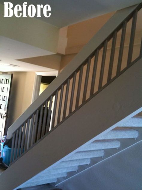 The stairs in Andrea and Cliff’s house were looking a bit dated. Wrapped in berber carpet, they looked more like a giant cat scratcher than the beautiful floating stairs the couple hand in mind. With some hard work and a lot of sanding, the crafty couple updated the stairs while also creating a more open, airy feel to the space.Andrea and Cliff emailed in to share their stair makeover and the minute we saw what an undertaking it was (and what a difference they made!), we had to share it. Stair Remodel Diy, Stairs Apartment, Stairs Remodel, Open Stairs, Stair Makeover, Stairs Makeover, Staircase Remodel, Stair Remodel, Concrete Stairs