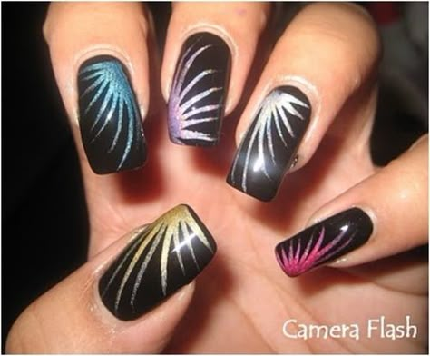 Nail Art Designs For New Years Eve Happy New Year Nails Designs, Firework Nail Art, Firework Nails, Year Nails, Nye Nails, New Years Nail Art, New Years Nail Designs, New Years Eve Nails, Glittery Nails