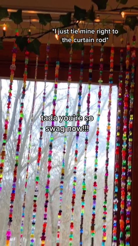 welcome lovely <3(@.just.thinking.lol) on TikTok: how I make my bead curtains!!! comment any questions I hope this isn’t too confusing :P #beadcurtain #beads #indie #kidcore #swag #bedroom #tutorial How To Make Beaded Curtains Diy, Window Beads Curtains Diy, How To Make Bead Curtain, Door Decor Ideas Bedroom, How To Make Beaded Curtains, Kidcore Bedroom Aesthetic, Beaded Door Curtains Diy, How To Make A Beaded Curtain, Bead Door Curtain Diy