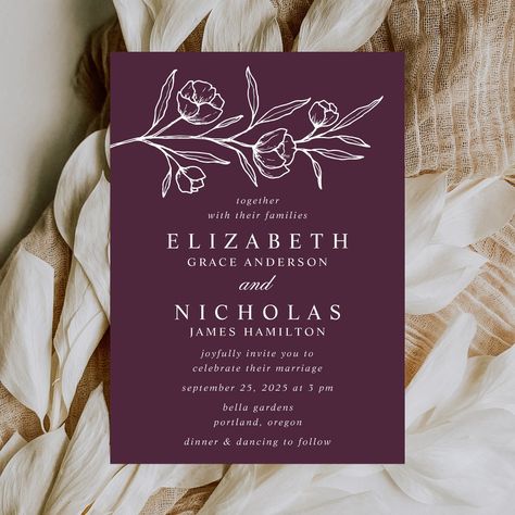 Dark Purple Invitations, Purple And Grey Wedding Invitations, Red And Purple Wedding Invitations, Dark Purple Wedding Invitations, Purple Wedding Invitations Elegant, Wedding Invites Purple, Purple Wedding Invites, Dark Purple Wedding Theme, Wedding Invitations Spring