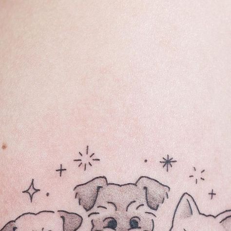 Kickkie 킼키㋛ | Melbourne tattoo on Instagram: "🤖)) Three dogs lived happily ever after✨ *info : machine, W 6.75cm, wjx 1007RL 🇺🇸NYC&LA in May~Jul! Book now!🌟 #pettattoos #cutetattoos #doglovers #doggytattoo #dogtattoos" Three Dogs Tattoo, Dogs Tattoo, Melbourne Tattoo, Three Dogs, Dog Tattoos, Animal Tattoos, May 5, Tattoo On, Cute Tattoos