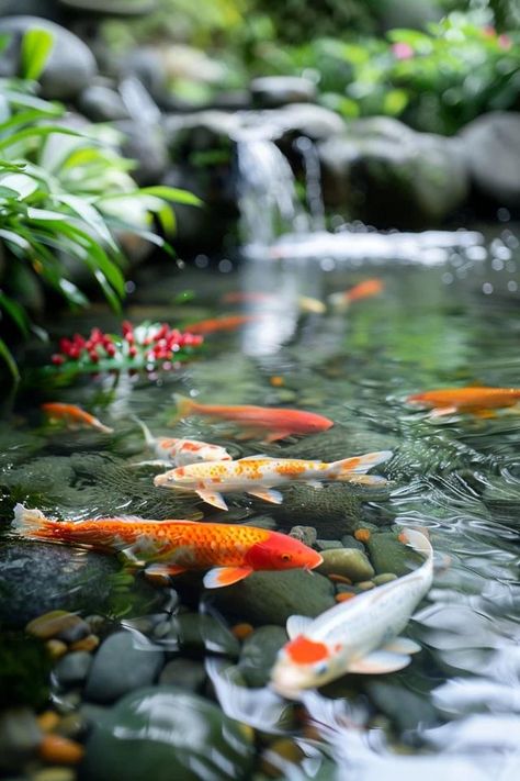 Koi Pond Waterfall Ideas for Serene Backyards Koi Pond Waterfall Ideas, Pond Waterfall Ideas, Koi Pond Waterfall, Waterfall Ideas, Diy Waterfall, Outdoor Ponds, Backyard Balcony, Pond Waterfall, Backyard Water Feature