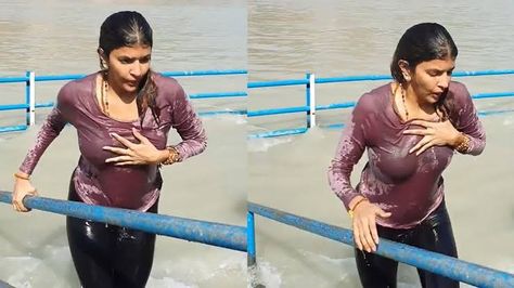 River Bath Women, Ganga River Bath, Ganga River Video, Manchu Lakshmi, River Bath, Ganga River, Baseball Vector, Haridwar, Video Wall