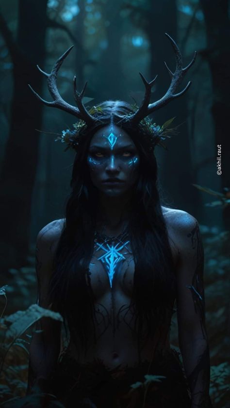 Deer Woman Mythology, Female Viking Aesthetic, Druid Vibes, Celtic Druid Aesthetic, Pagan Aesthetic Wallpaper, Fire Druid, Nordic Shaman, Deer Goddess, Nordic Witch