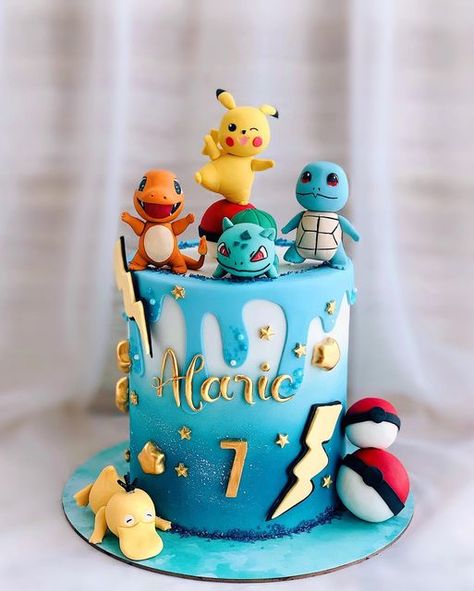 Blue Pokemon Cake, Pokemon Cake Design, Boys 7th Birthday Cake, Pokémon Birthday Cake Ideas, Pokemon Cake Buttercream, Pokemon Cakes Ideas, 6th Birthday Cake Boys, Dort Pokemon, Cake For Boys Birthday Kids