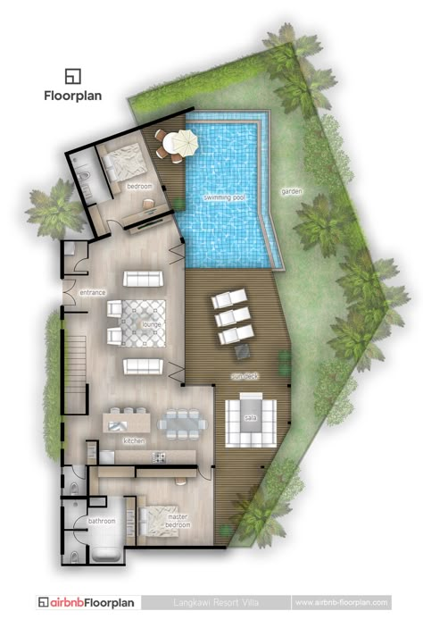 villa floor plan Jungle House Floor Plan, Small Resort Design Plan Layout, Small Villa Layout, 2 Bedroom Villa Floor Plan, Small Villa With Pool Floor Plan, Tropical House Design Floor Plans, Resort Villa Plan, Resort Design Plan Layout, Cottage Layout Floor Plans