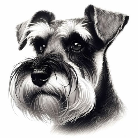 Schnauzer Head - Black/White Drawing - A.D. Visual Schnauzer Drawing Easy, Schnauzer Tattoo, Schnauzer Drawing, Head Portrait Drawing, Black White Drawing, Schnauzer Art, Art Disco, Head Portrait, Acrylic Art Projects