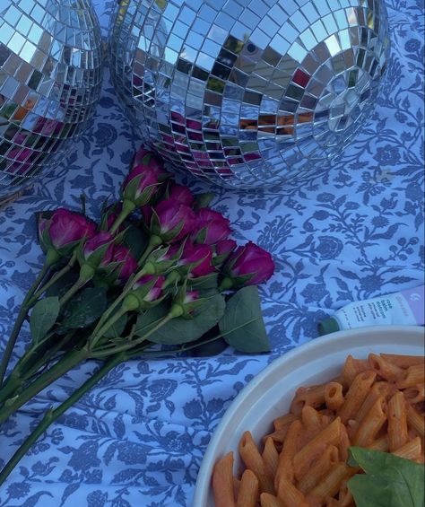 disco balls & penne — what more could i ask for? Disco Balls, Summer Picnic, Disco Ball