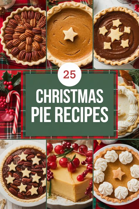 Christmas pies are a must-have during the holidays. This collection of 25 Christmas pies recipes includes both classic and creative ideas, perfect for any holiday gathering.  From traditional mincemeat pies to warming spiced pumpkin pies, these recipes are sure to impress your guests.  Use seasonal ingredients like cranberries, pecans, and warming spices to create delicious and festive Christmas pies. Pie Recipes For Christmas, Best Pie For Christmas, Best Pies For Christmas, Christmas Pumpkin Pie, Christmas Pies Easy, Pies For Christmas Desserts, Christmas Desserts Pie, Christmas Pies Recipes Holidays, Holiday Pies Christmas