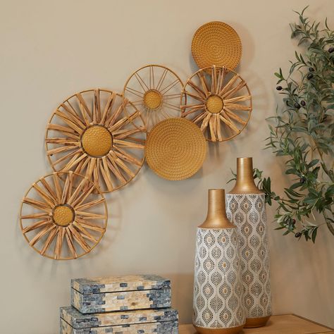 "Get the Brown Metal Plate Wall Decor with Textured Pattern 43\" x 2\" x 19\" at Michaels. com. Give your home a personalize touch and bring your creative vision to life. Decorate with ease with our eclectic range of home decor. Decorate with fun with Iris And Ivory Designed with a natural influence for a timeless style that brings a cozy and organic feel to the home. Round abstract wall decor crafted of dried hyacinth and solid iron material. Features a brown finish that goes really well with n Dark Color Background, Simple Room Decoration, Abstract Metal Wall Art, Colour Background, Hand Painted Textures, Wall Decor Crafts, Plate Wall Decor, 3d Wall Decor, Simple Room