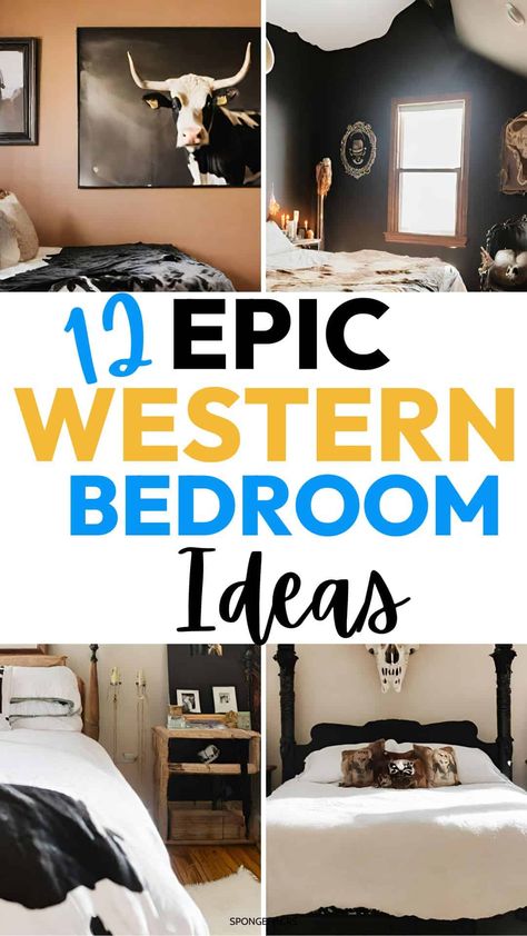 12 Chic Western Bedding Ideas for that Ranch Style Decor - Sponge Hacks Cowhide Pillows Bedroom, Cowhide Bedroom Ideas, Western Bedding Ideas, Western Chic Bedroom, Cowhide Bedroom, Western Themed Bedroom, Ranch Style Decor, Western Bedrooms, Western Bedding