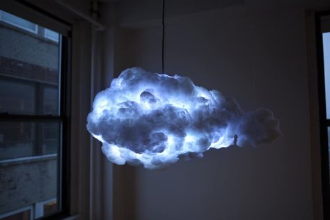 The Cloud is an interactive lamp and speaker system, designed to mimic a thundercloud in both appearance and entertainment. Using motion sensors the cloud detects a user's presence and creates a unique lightning and thunder show dictated by their movement.    https://vimeo.com/86711365  The #Concept #Diylighting #Lamp #Lighting #Lightingdesign #Pendantlamp #Tutorial Outdoor Lighting Design, Diy Outdoor Lighting, Cloud Lamp, Diy Clouds, Neutral Furniture, Cotton Clouds, Cloud Lights, Outdoor Light Fixtures, Storm Clouds