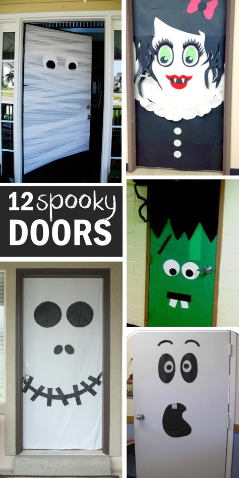 Door Halloween Ideas, Halloween Ideas Decorations, Porta Halloween, Diy Halloween Door Decorations, Diy Front Door, Halloween Classroom Door, Halloween Diy Door, Front Door Halloween, Moldes Halloween