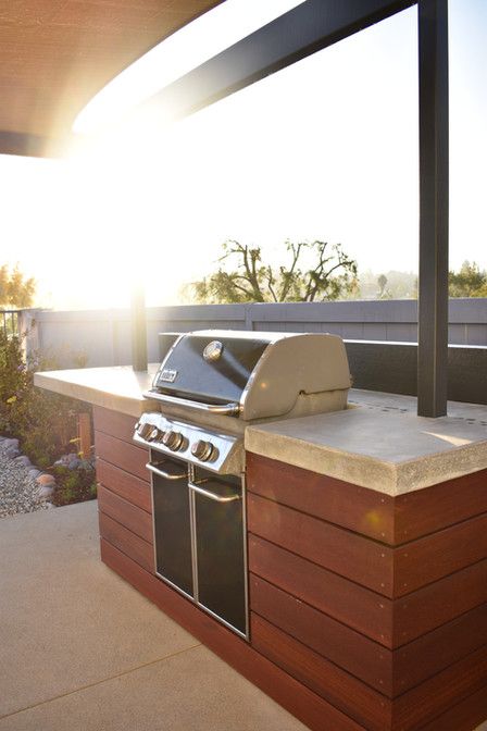 Custom Built in BBQ Barbeque with Concrete Table Top | craftsman Craftsman Landscaping, Concrete Table Top, Built In Bbq, Concrete Table, Bbq Area, Outdoor Oasis, Landscape Projects, Outdoor Storage Box, Custom Build