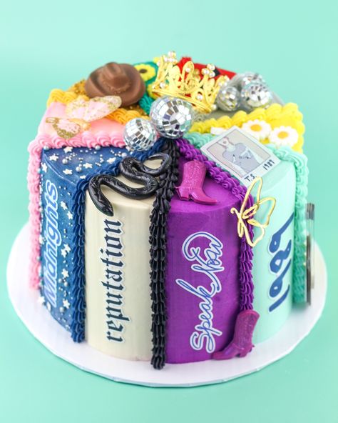 What's your favorite Taylor Swift album?? 🦋💜👑🎶🥂🌌🪩🌼👢 I totally cannot call myself a "Swiftie," but mine is her debut - it brings me right back to carefree college days when life just seemed so sweet and simple. #cakedesign #cakeart #cakedecorator #cakedecorating #cakesofinstagram #cakelove #cakefun #taylorswift #taylorswiftcake #erascake #eras #tswift #irmosc #buttercream Taylor Swift Cakes Folklore, 15 Taylors Version Cake, Taylor Swift Eras Cupcakes, Taylor Swift Eras Cake, Taylor Swift Bday Cake 15, Taylor Swift Debut Album Cake, Taylor Swift Birthday Cake Ideas, Fifteen Birthday Cake Taylor Swift, Taylor Swift Cake