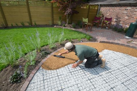 Gravel Patio | Resin Bound Gravel Patio in Wilmslow Pebble Patio, Garden Ideas Driveway, Gravel Walkway, Driveway Installation, Resin Driveway, Resin Patio, Pea Gravel Patio, Gravel Driveway, Gravel Patio