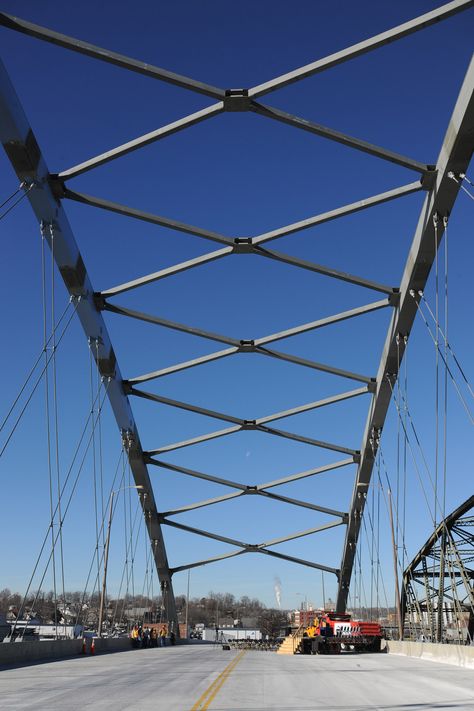 A scenic view of the tied arch structure of the new Amelia Earhart Memorial Bridge. Arch Structure, Amelia Earhart, Scenic View, Bridge Design, Scenic Views, Arch, Bridge, Highlights, Design