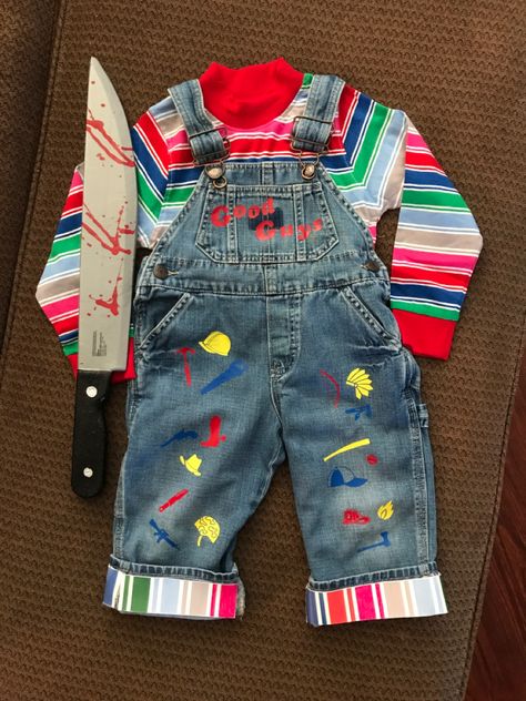 Chucky Overalls, Toddler Halloween Outfits, Good Guy Doll, Cricut Stencils, Childs Play, Toddler Halloween, Famous Movies, Hallows Eve, Halloween Outfits