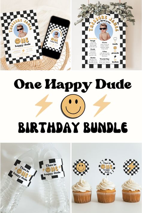 One Happy Dude Birthday Party, Dude Birthday Party, One Happy Dude Birthday, One Happy Dude, Milestone Poster, Capri Sun, Chocolate Bar Wrappers, Party Bundles, Photo Banner