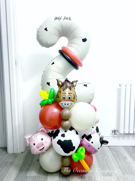 🐮 Farm Animal Balloon Stack for Bobi Jack 🐮 #farmlife #farmtheme #farmballoons #farmanimals #balloonstack #numberstack #birthdayballoons #farmbirthdayparty #boysballoons #2ndbirthday #boysbirthdayideas #babybirthday #cow #horse #farm #balloonbouquet #balloonsmanchester #smallbusiness #entrepreneur #farmparty #farmhouse #farmhousedecor Balloon Stack, 1st Birthday Ideas, Cow Horse, 2nd Birthday Party, Farm Birthday Party, Horse Farm, Farm Party, Farm Birthday, Farm Theme