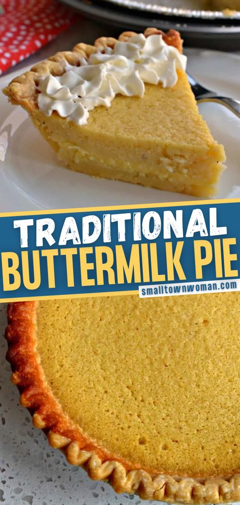 Buttermilk Pie is a favorite at get-togethers! This easy recipe comes together in 5 minutes. Made with wholesome, natural ingredients, your family will love this simple, traditional dessert on Thanksgiving! Serve with fresh whipped cream for an extra special treat! Buttermilk Pie Recipe Pioneer Woman, Easy Buttermilk Pie, Buttermilk Pie Recipe, Yummy Pies, Savoury Pies, Buttermilk Pie, Yummy Deserts, Buttermilk Recipes, Homemade Buttermilk