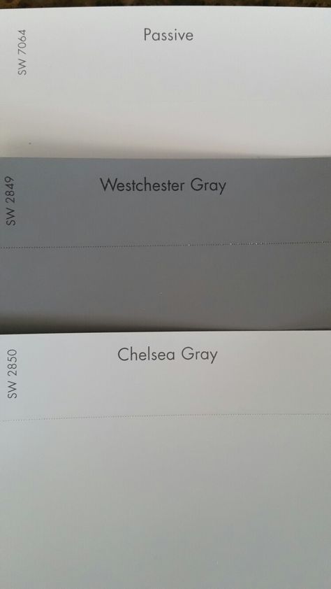 Passive for bathroom Chelsea Gray for bedroom Westchester Gray for bedroom accent.   Sherwin Williams. Westchester Gray, Shades Of Gray Paint, Gray Sherwin Williams, Interior Paint Colors Schemes, Sherwin Williams Gray, Outside Paint, Chelsea Gray, Living Room Wall Color, House Color Palettes