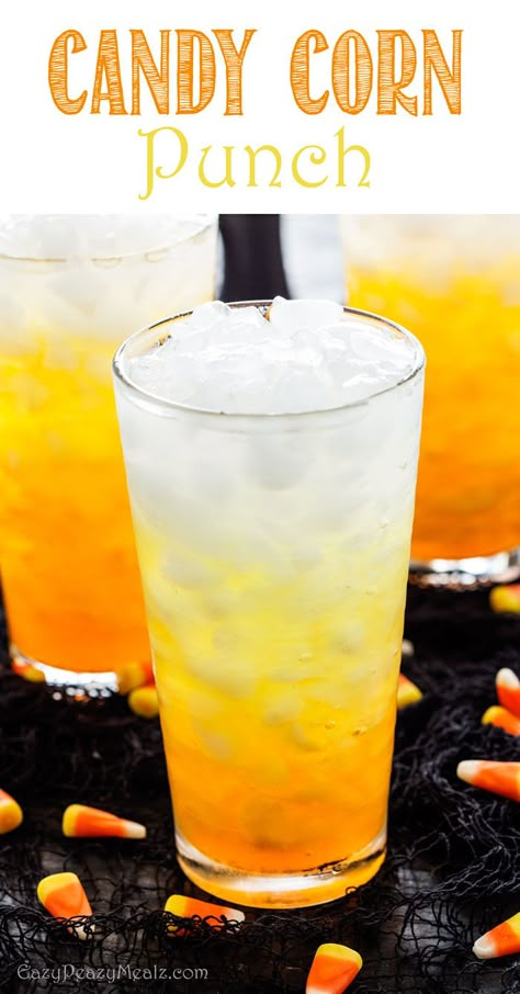 Layered Candy Corn Punch Candy Corn Punch, Candy Corn Drinks, Halloween Beverages, Honey Lime Shrimp, Shrimp Kabobs, Layered Drinks, Halloween Week, Lime Shrimp, Spicy Honey