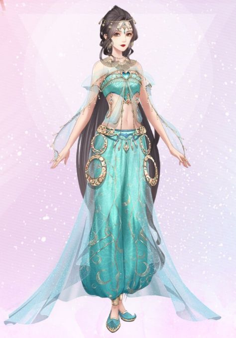 Genie Dress, Legend Of The Phoenix Game, Water Mermaid, Arabian Knights, Arabic Clothing, Clothes Reference, Desert Fashion, Shining Nikki, Favorite Cartoon Character