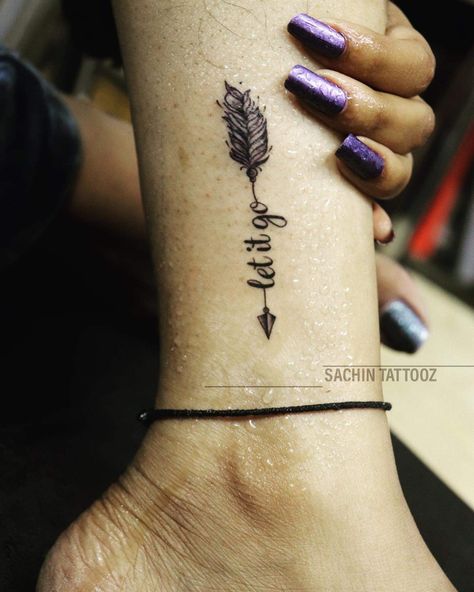 Let It Be Arrow Tattoo, Let It Go Tattoo Ideas, Karan Tattoo, Calm Tattoo Ideas, Let It Be Tattoo Ideas, Let Them Tattoos, Let Go Tattoo, Let It Go Tattoo, Just Breathe Tattoo