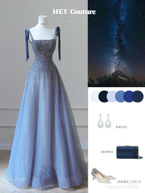 Cinderella Aesthetic Prom Dress, Indigo Dress Formal, Elegant Formal Dresses Blue, Classy Dress Prom, Cinderella Formal Dress, Prom Dresses Starry Night Theme, Night Sky Inspired Dress, Prom Dress Periwinkle, Winter Ball Dresses Long