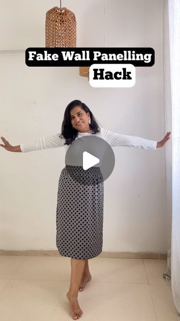 Anjari Ganguly on Instagram: "I am guilty of using this trick of false wall panelling in every project of mine✨
Explaining each step here so that you can use it in your homes❤️

Save, Like and Share ☺️☺️" Wall Pannel Ideas Bedroom Diy, Fake Paneling Wall, Uneven Walls Solutions, False Wall Ideas, Bed Accent Wall, Loft Wall Ideas, Half Wall Paneling Ideas, Paneling Sheets, Half Wall Ideas