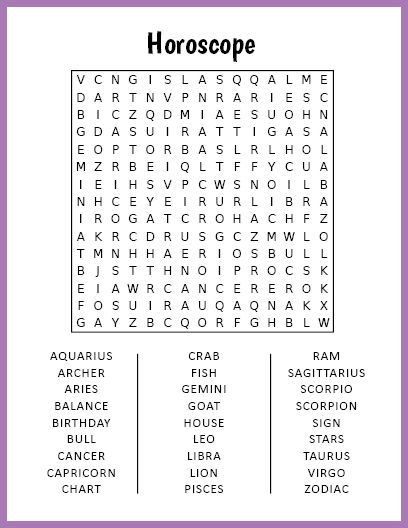 Free Printable Horoscope Word Search Astrology Games For Adults, Large Print Word Searches For Seniors, Large Print Word Search, Adult Word Search Printables, Word Search For Adults, Free Word Search Puzzles, Free Word Search, Free Printable Word Searches, Word Search Printables