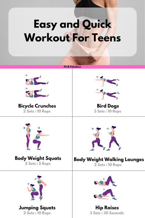 Discover our Easy and Quick Workout for Teens! Perfect for busy schedules, this workout is designed to boost fitness and wellness in a fun and efficient way. Follow these simple exercises to stay active, build strength, and maintain a healthy lifestyle. Ideal for teens looking to incorporate fitness into their daily routine. Get started today and enjoy the benefits of a fitter, healthier you! Glute Challenge, Body Weight Squat, 7 Day Workout, Workouts For Teens, 7 Day Challenge, Bicycle Crunches, Abs And Cardio Workout, Simple Exercises, Yoga Body