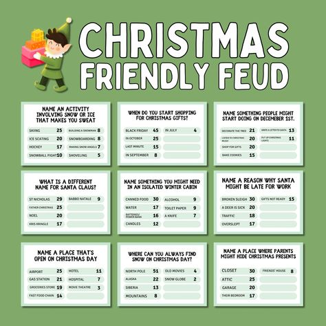 Christmas Friendly Feud Game, Fun Family Christmas Party Game of Guessing Top Answers, Christmas Trivia, Family Group Game, Survey Says - Etsy Poke A Feather Game, Game For Family Gatherings, Christmas Outburst Game, Cowboy Christmas Party Games, Cowboy Christmas Games, Flannel Party Games, Christmas Online Games, Christmas Group Games For Adults, Office Christmas Party Games For Large Groups