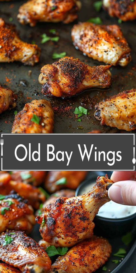 Old Bay Wings combine Old Bay seasoning with chicken for a finger-licking good the perfect game day appetizer recipe. Make perfectly crispy Old Bay chicken wings in the oven or in the air fryer for your next party! Old Bay Chicken Wings, Old Bay Chicken, Maryland Recipes, Old Bay Wings, Chicken Wings Recipe Oven, Chicken Wings In The Oven, Chicken Wing Seasoning, Wings In The Oven, Frozen Chicken Wings