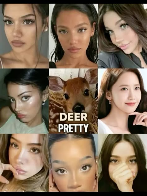 Deer pretty makeup Deer Face Shape Makeup, Doe Pretty Makeup, Deer Pretty Makeup Natural, Deer Pretty Face People, What Is My Animal Face Type, Deer Beauty Face Aesthetic, Deer Pretty Celebrity, Deer Type Makeup, Fawn Makeup Halloween