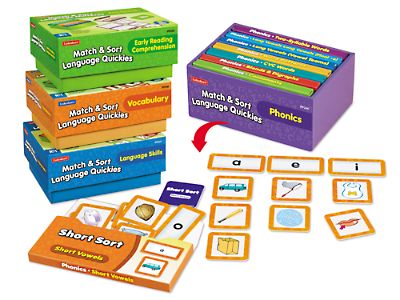 Match & Sort Language Quickies - K-Gr. 1 - Complete Set at Lakeshore Learning Teacher Magazine, Language Practice, Lakeshore Learning, Classroom Makeover, Word Sorts, Early Reading, Short Vowels, Different Games, Language Skills