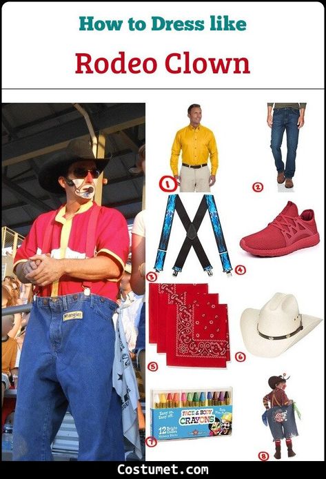 Rodeo Clown Costume for Cosplay & Halloween 2021 Rodeo Clown Costume, Clown Costume Diy, Diy Costumes Men, Rodeo Clown, White Cowboy Hat, Blue Suspenders, Costume For Halloween, Clown Costume, Cosplay Halloween